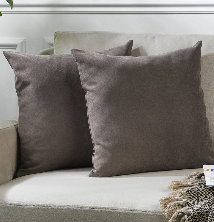 A made to measure cushion cover in soft light‑brown velour, featuring a smooth lightweight surface and refined seams for a natural elegant appearance