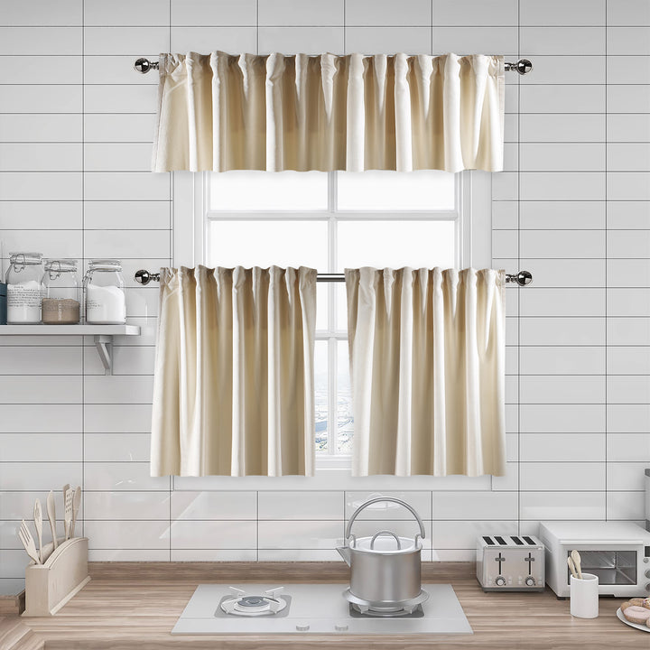 A made to measure kitchen valance in soft off‑white matte velvet, shown with a smooth plush texture and clean structured edges for a refined premium look