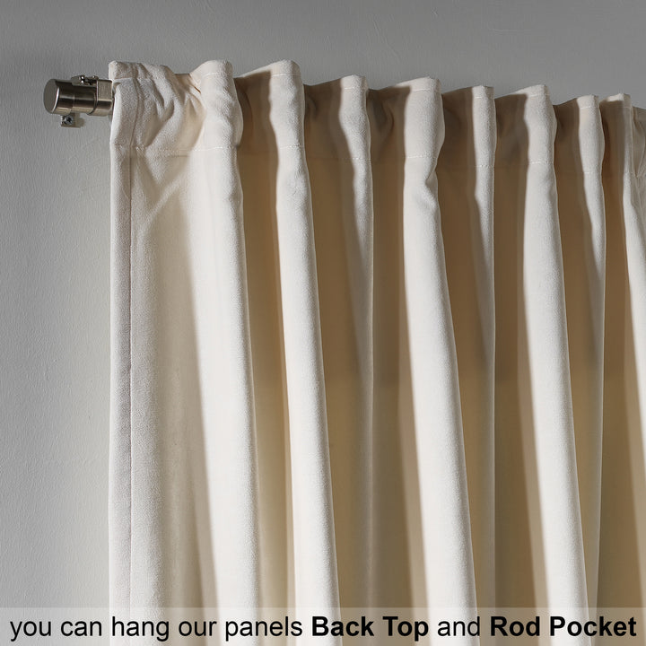 Off‑white matte velvet curtain featuring a soft smooth drape and muted velvety texture, offering gentle light reduction and a clean elegant look, highlighting its subtle off‑white tone and premium modern velvet finish.