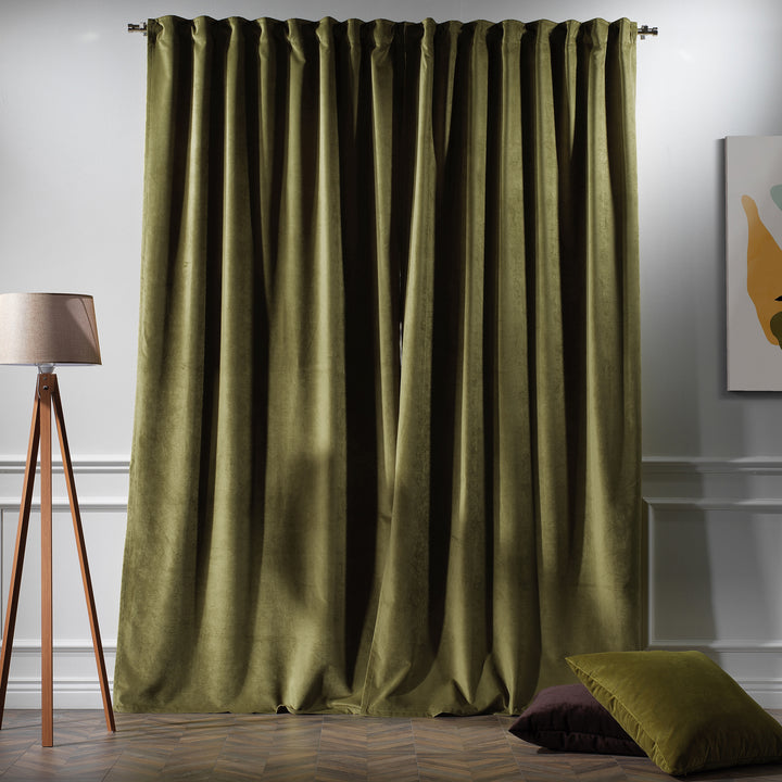 Matte velvet curtain panel crafted to measure, featuring a long uninterrupted drop.