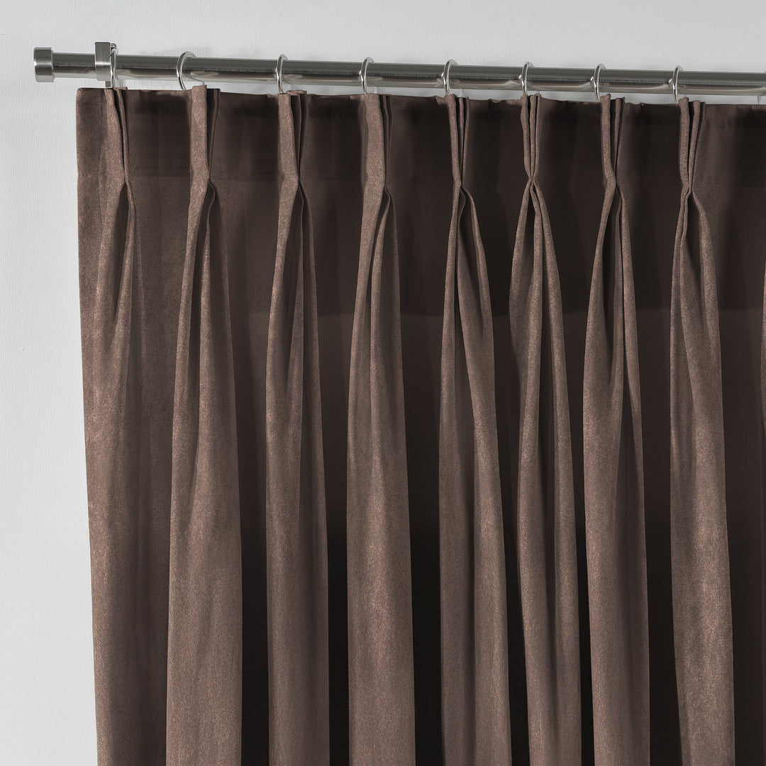 Pale taupe luxury matte velvet curtain in a pinch pleat single panel design, showcasing its smooth tailored drape, soft matte texture and refined made to measure finish.