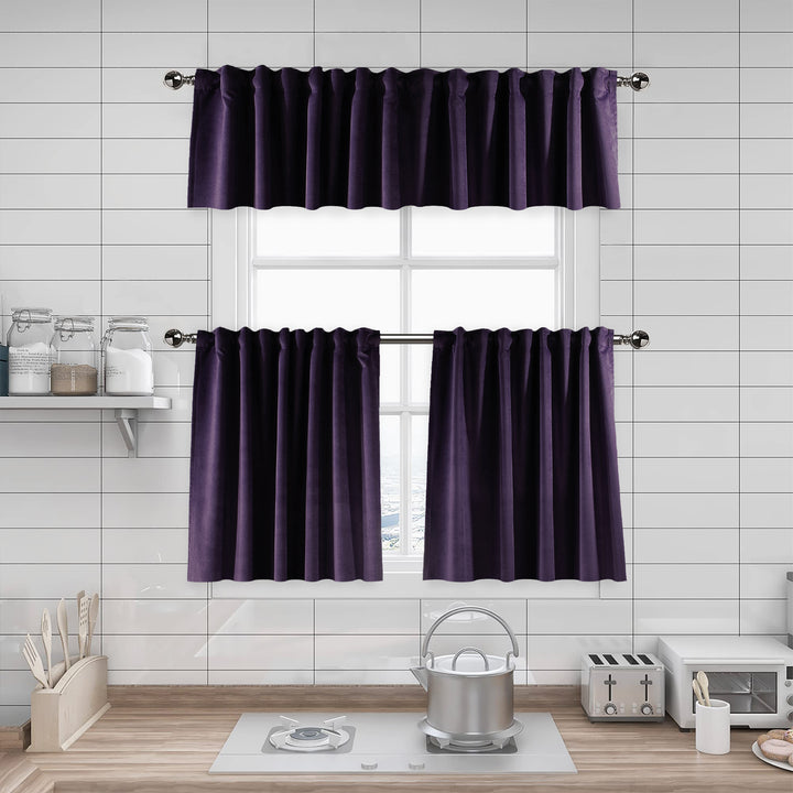 A made to measure kitchen valance in soft muted‑purple matte velvet, shown with a smooth plush texture and neatly structured edges for a refined contemporary finish