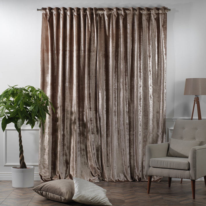 Rice shiny velvet multi‑fit curtain panel offering versatile hanging options and a smooth drape