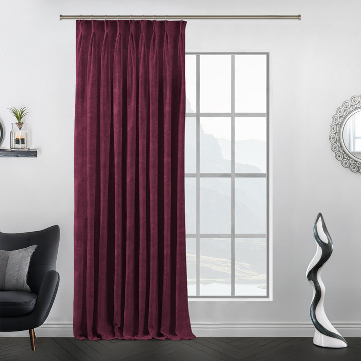 Dusty rose pinch pleat velvet curtain with elegant tailored folds