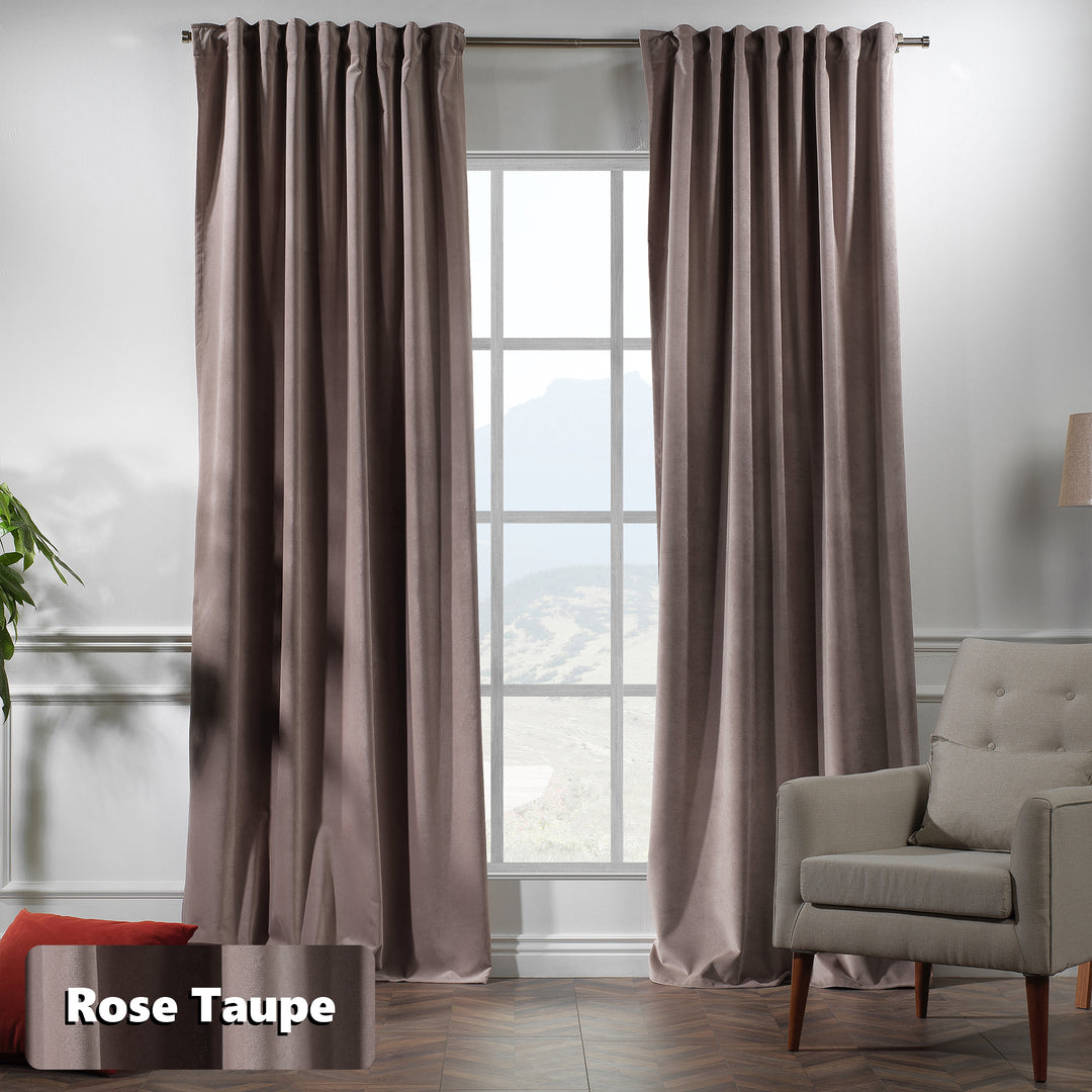 Made to measure rose taupe matte velvet curtain featuring a soft smooth drape and muted velvety texture, offering gentle light reduction and a warm sophisticated look, highlighting its elegant rose‑taupe tone and premium modern velvet finish.