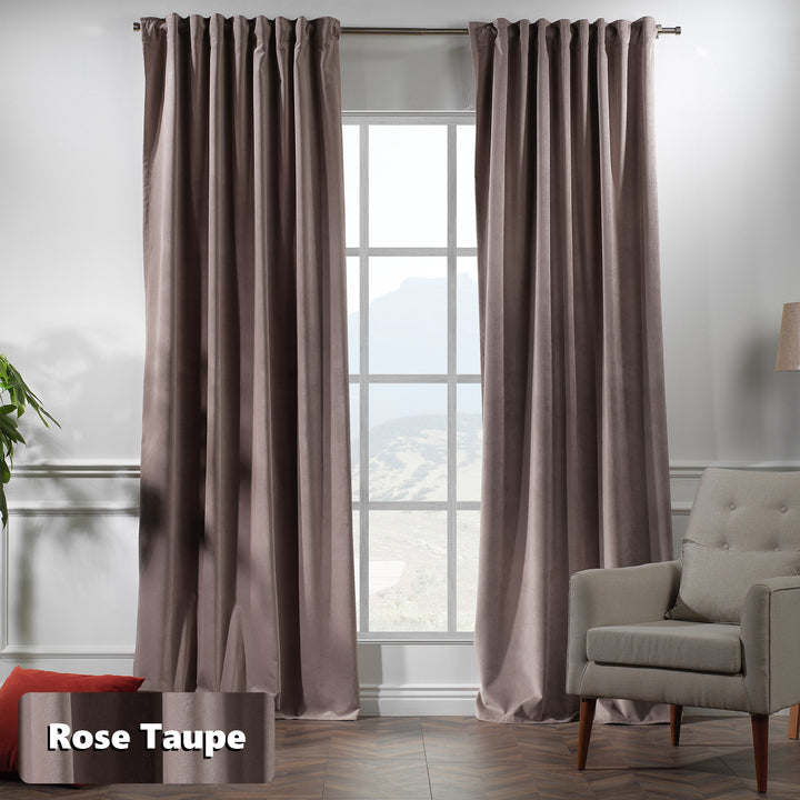 Made to measure rose taupe matte velvet curtain featuring a soft smooth drape and muted velvety texture, offering gentle light reduction and a warm sophisticated look, highlighting its elegant rose‑taupe tone and premium modern velvet finish.