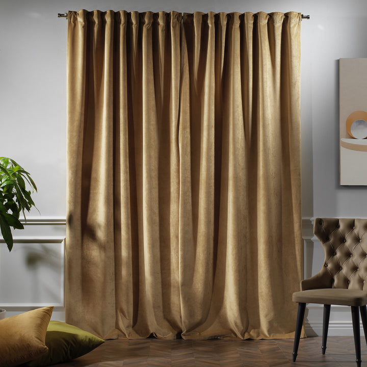 Earthy brown velvet curtain panel offering full‑length fall and soft textured finish.