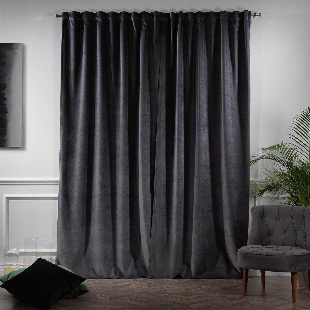 Full‑length  shadow matte velvet curtain offering generous width and a calm, elegant appearance.