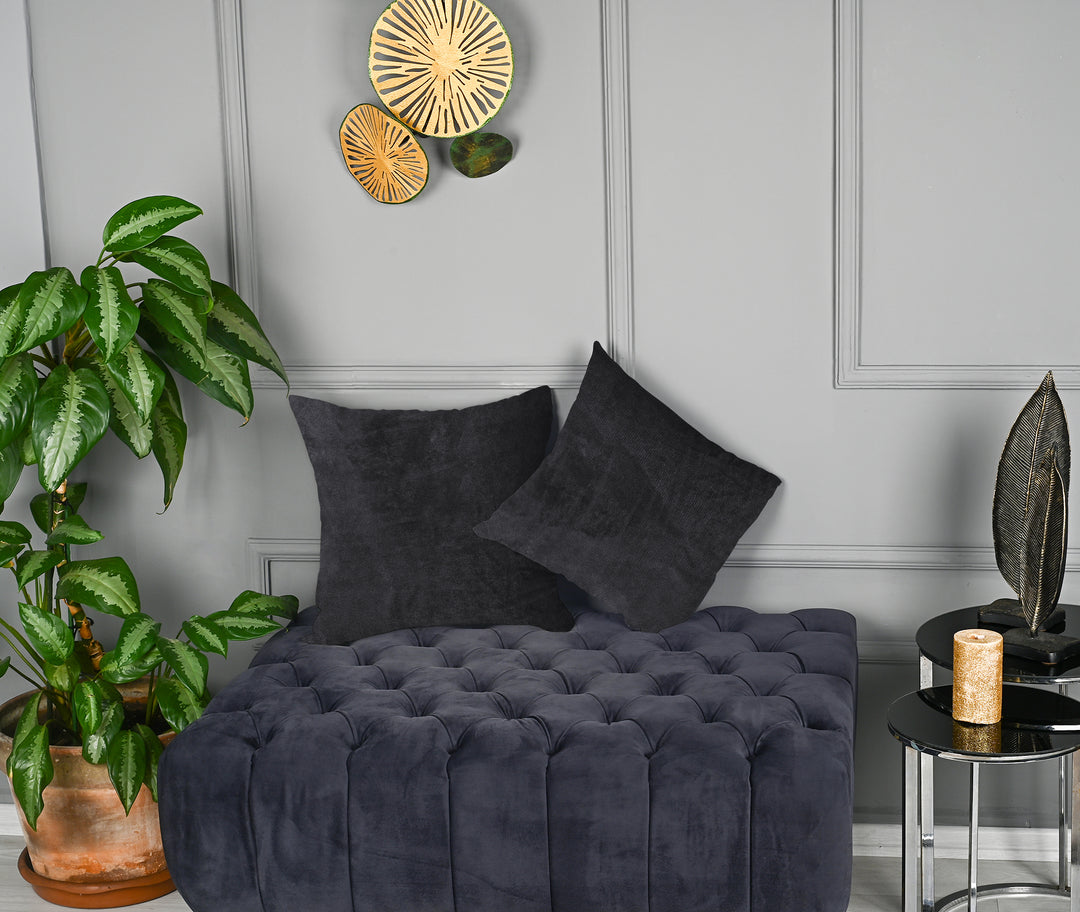  A made to measure cushion cover in soft shadow‑grey matte velvet, featuring a velvety surface and neatly tailored seams for a calm contemporary finish