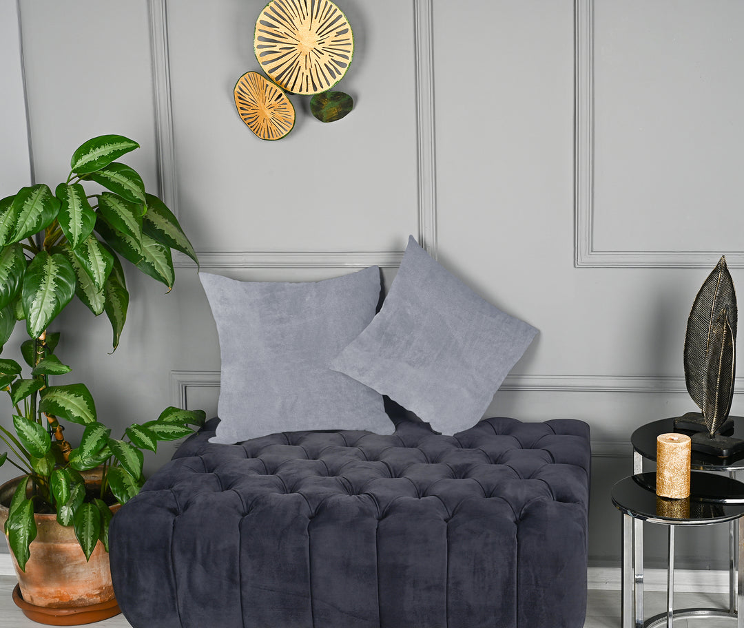  made to measure cushion cover in soft silver‑grey matte velvet, displaying a velvety surface and refined seams for a light elegant finish