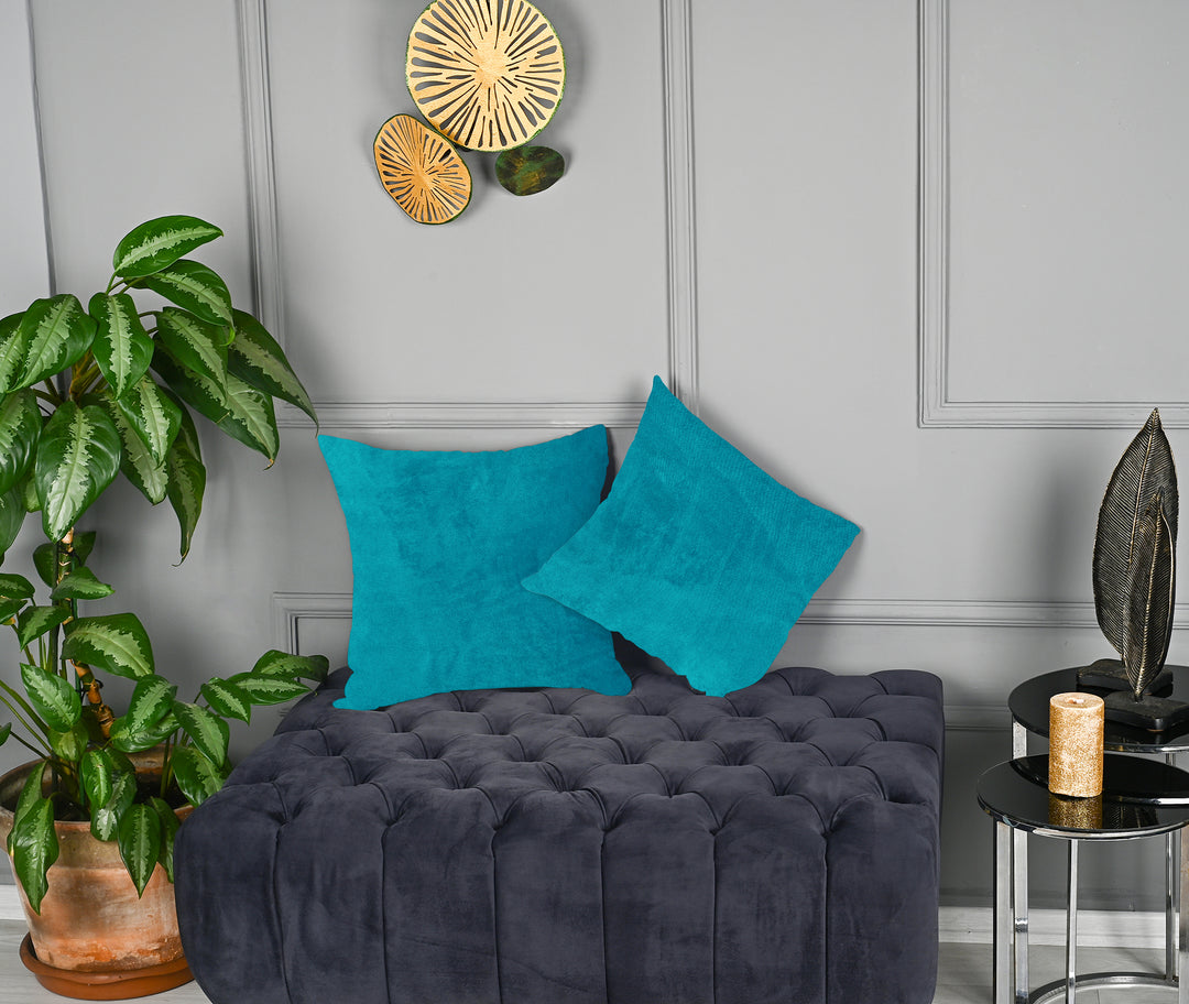 A made to measure cushion cover in soft sky‑blue matte velvet, shown with a smooth plush texture and crisp seams for a light fresh appearance