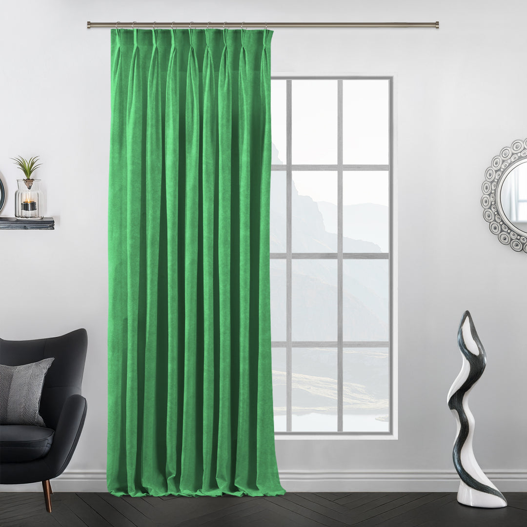 Extra‑long pinch pleat matte velvet curtain with crisp pleats and generous width