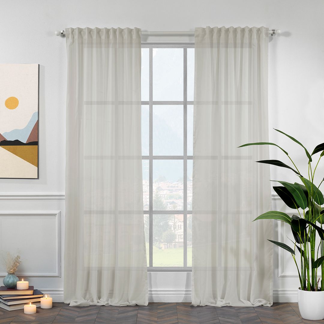 Editorial close‑up of crepe semi‑sheer curtain fabric with delicate crepe texture and refined soft translucency, made to measure.