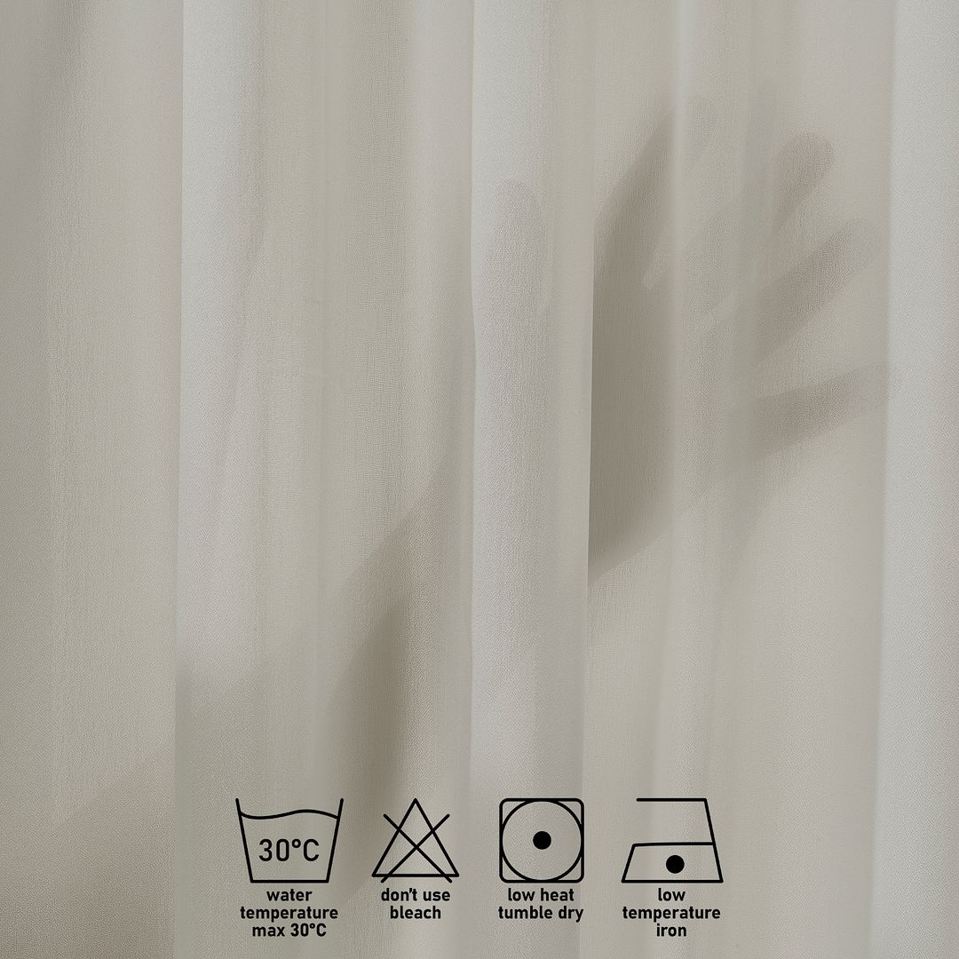 Macro close‑up of crepe semi‑sheer curtain fabric, highlighting the fine crepe grain, open weave structure and softly diffused natural light, made to measure.