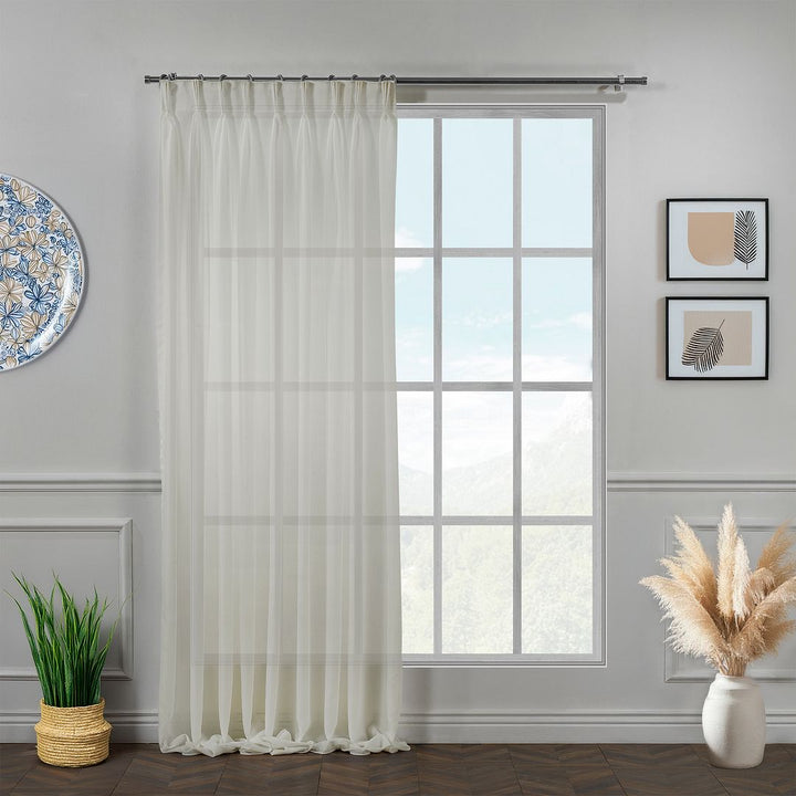 Made‑to‑measure extra‑long and extra‑wide stone silk‑crepe pinch‑pleated curtain