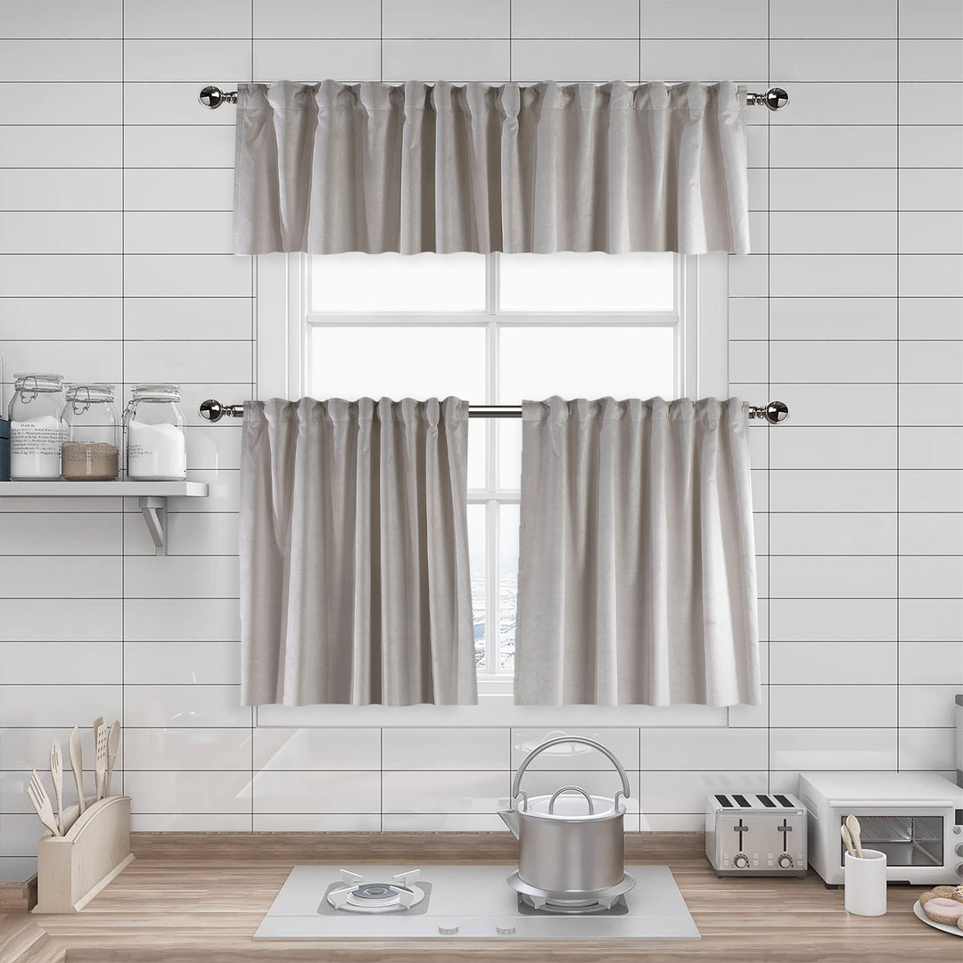 A made to measure kitchen valance in muted lavender‑pink matte velvet, shown with a smooth plush texture and clean structured edges for a calm refined finish