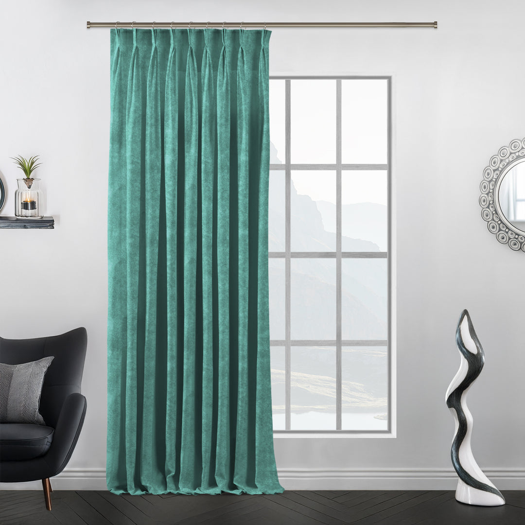 Custom‑sized pinch pleat velvet curtain offering elegant folds and a refined finish