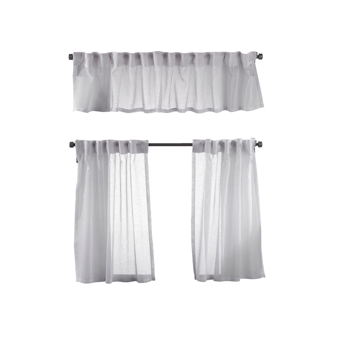 White sheer valance displayed without accessories, highlighting clean texture and airy translucency.