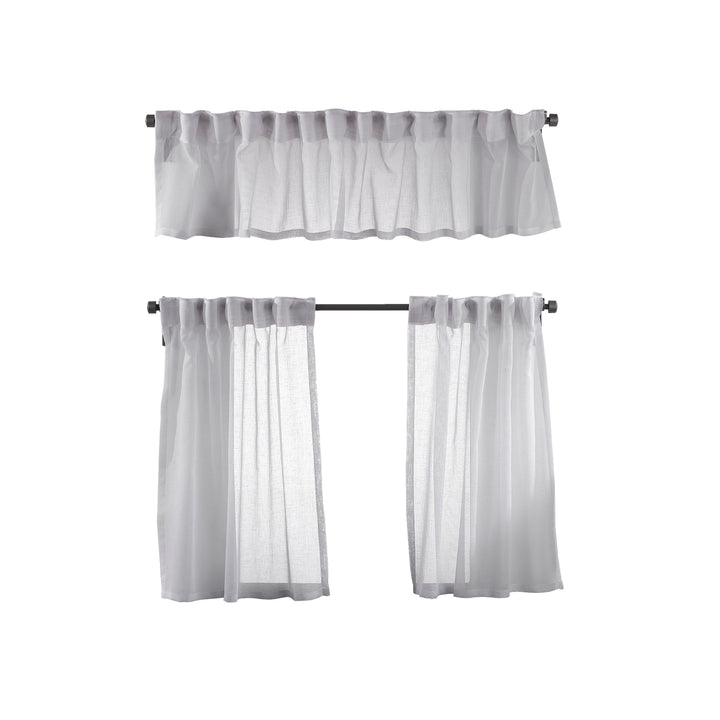 White sheer valance displayed without accessories, highlighting clean texture and airy translucency.
