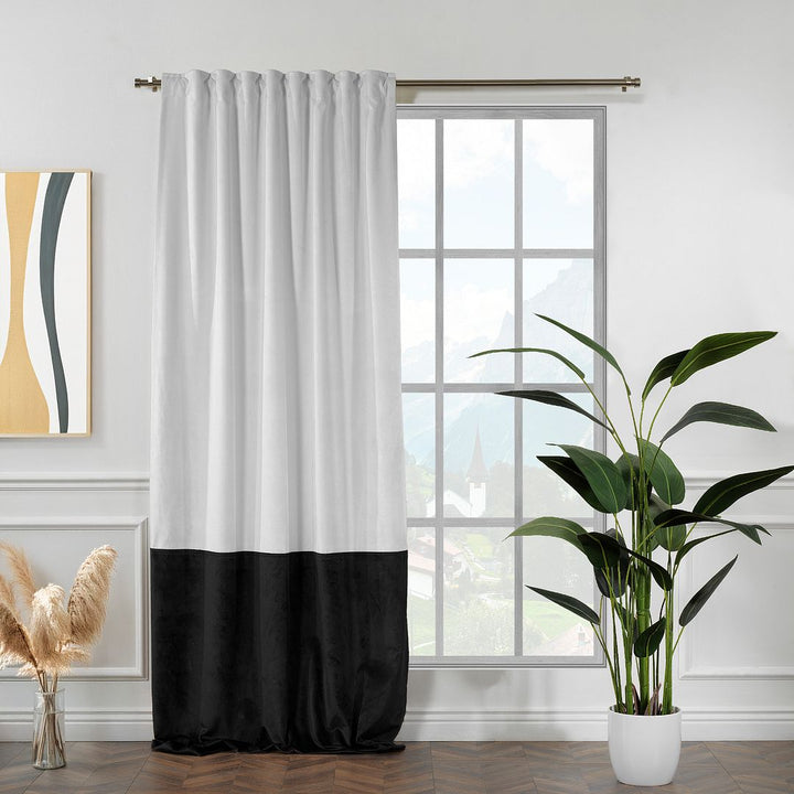  made to measure matte velvet block curtain in white and black, featuring clean contrast, smooth pleats and a premium soft drape