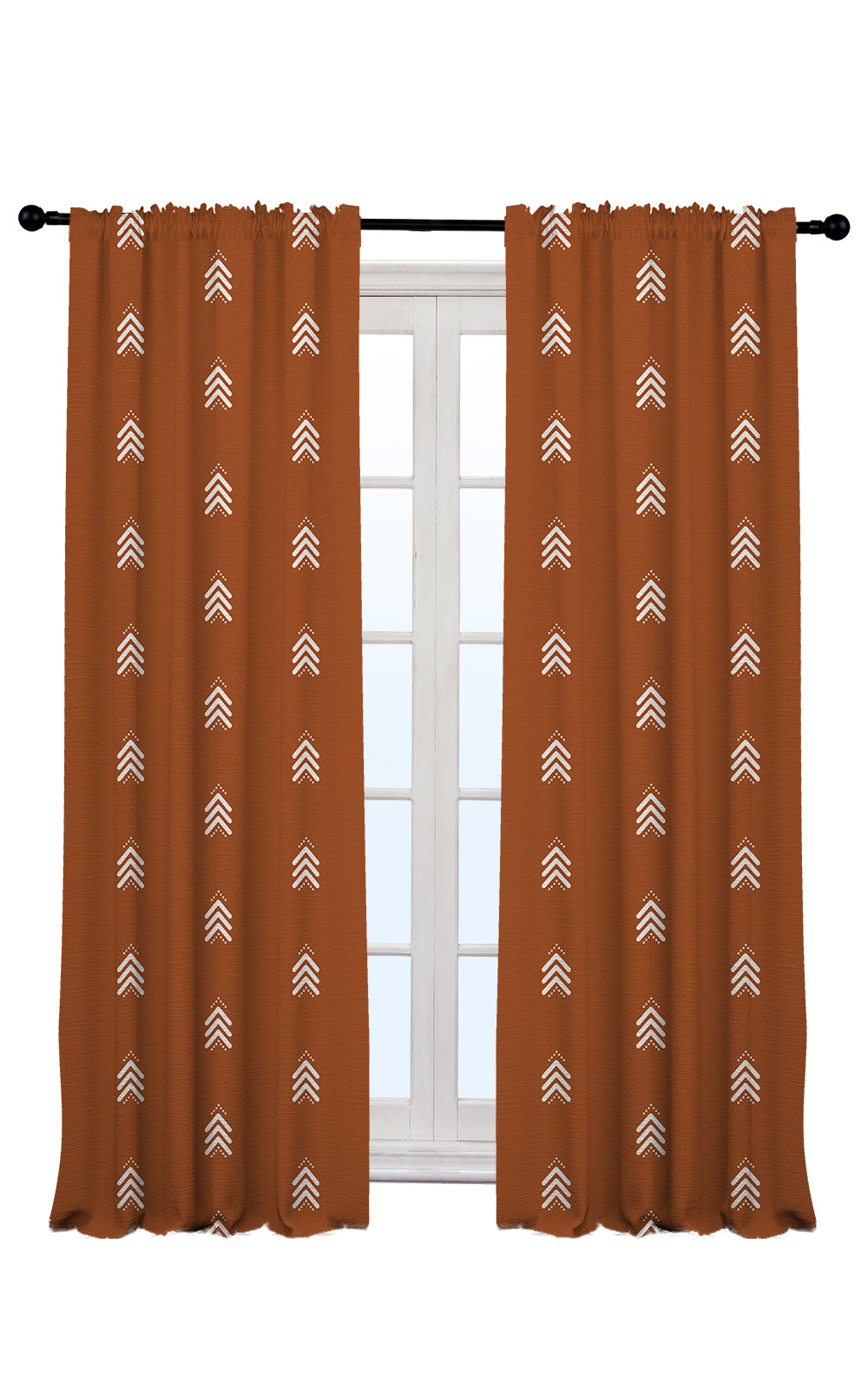 brick curtains with white arrow pattern on a window