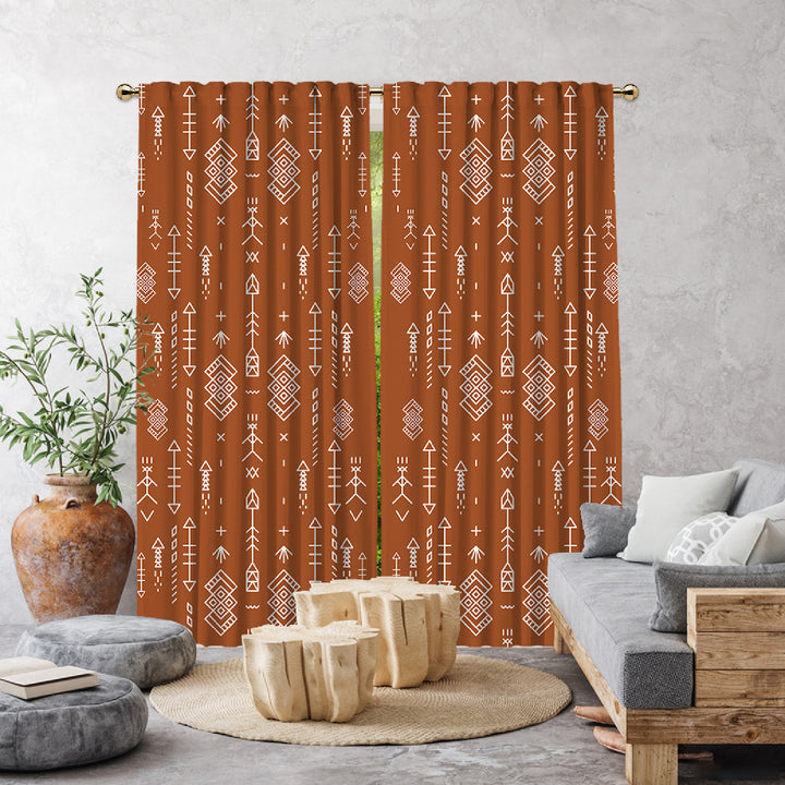 brick  boho  geometric tribal patterned made to measure curtains close up 