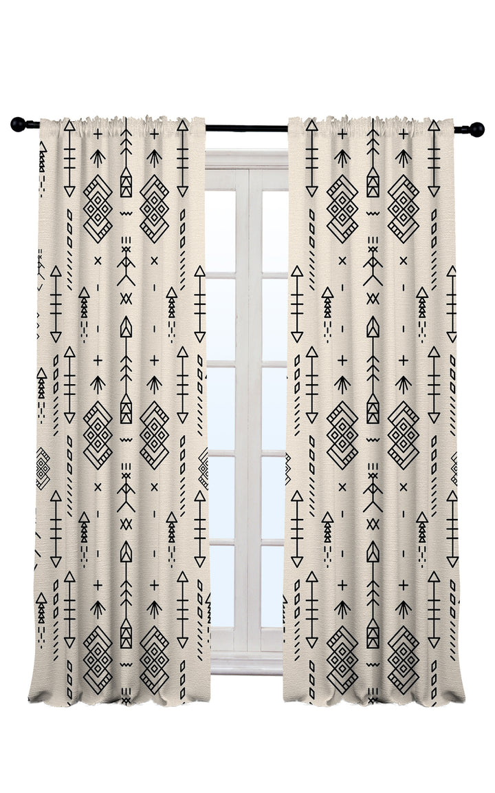  black patterned curtains on a white background