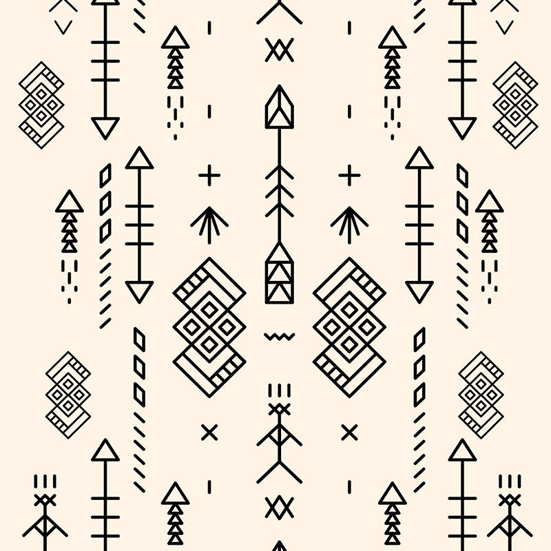 Pattern of black geometric shapes on a beige background