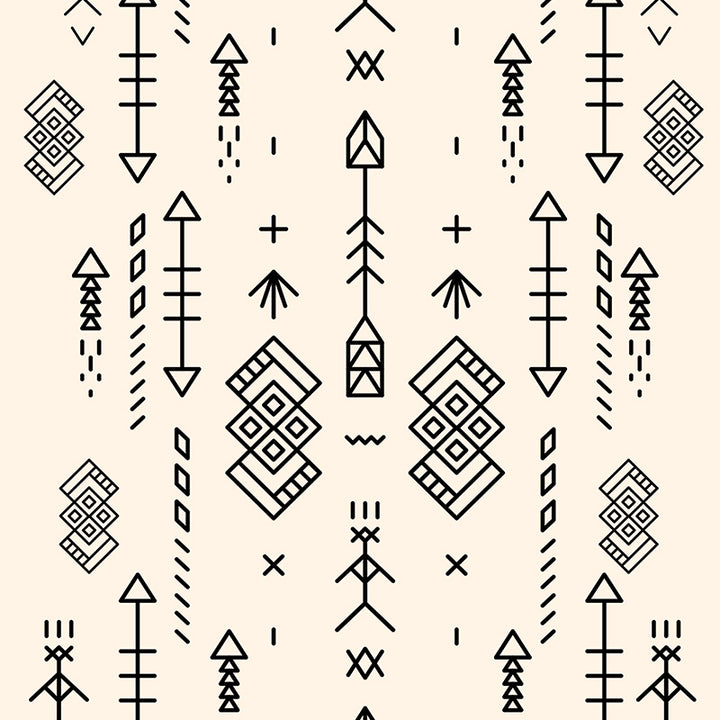 Pattern of black geometric shapes on a beige background
