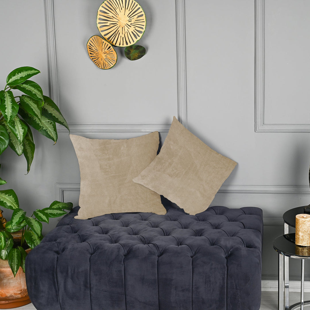 A made to measure cushion cover in soft ecru matte velvet, featuring a gentle woven‑like texture and clean refined seams for an elegant look