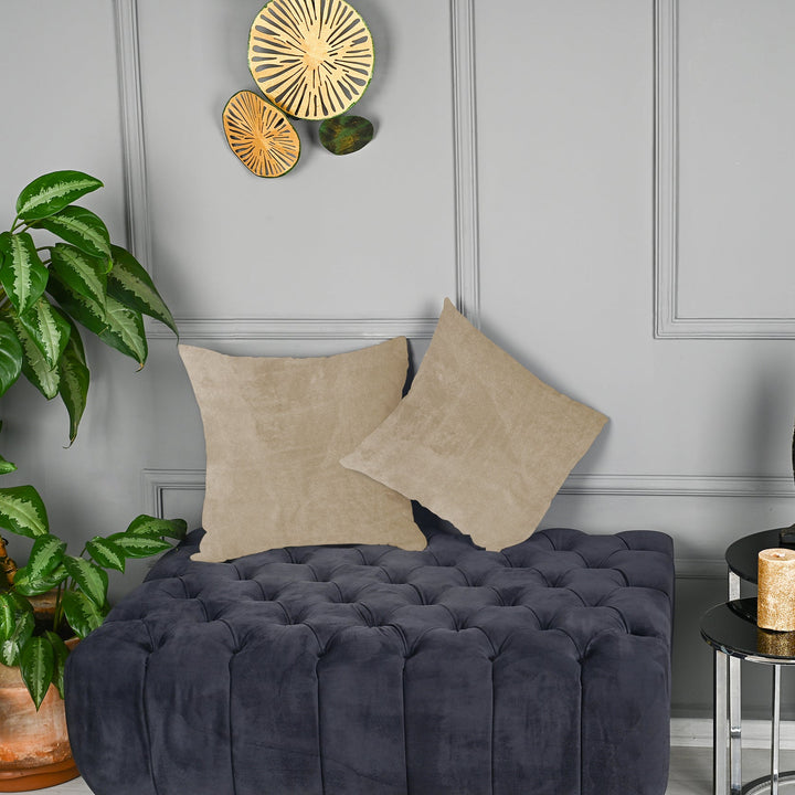 A made to measure cushion cover in soft ecru matte velvet, featuring a gentle woven‑like texture and clean refined seams for an elegant look