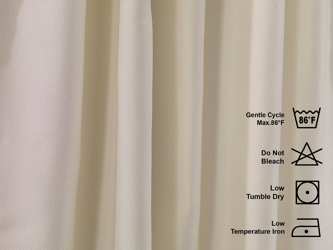  Washing label for linen‑look Peru valance showing care instructions and fabric details.