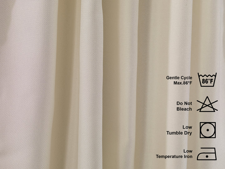  Washing label for linen‑look Peru valance showing care instructions and fabric details.