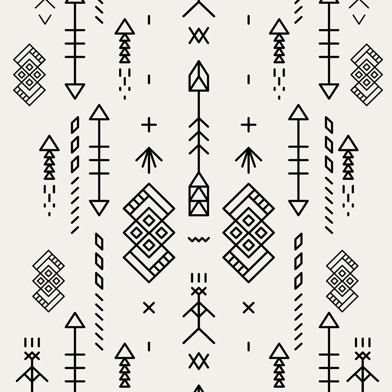 Black geometric tribal curtains patterns on a white background