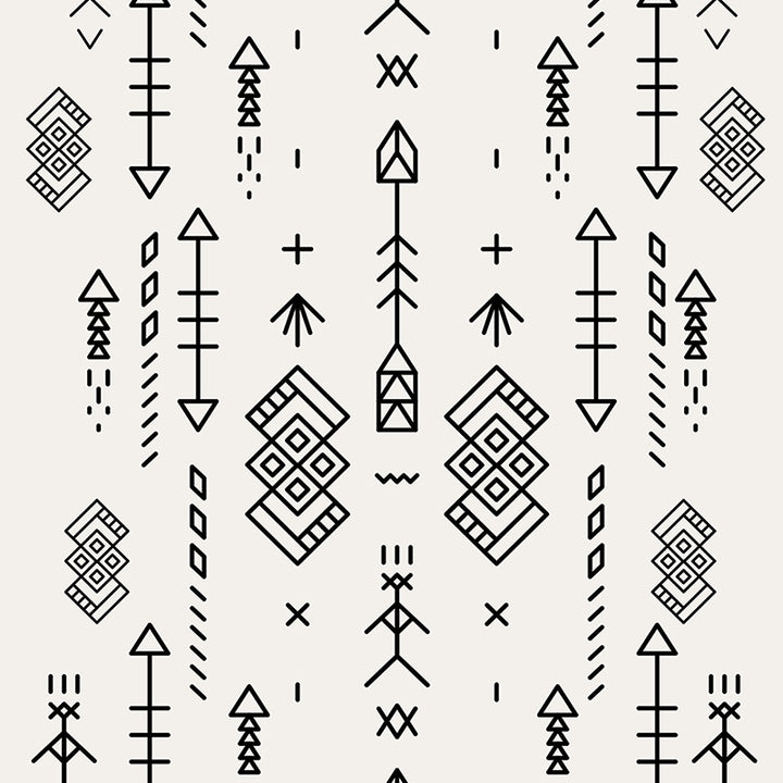 Black geometric tribal curtains patterns on a white background